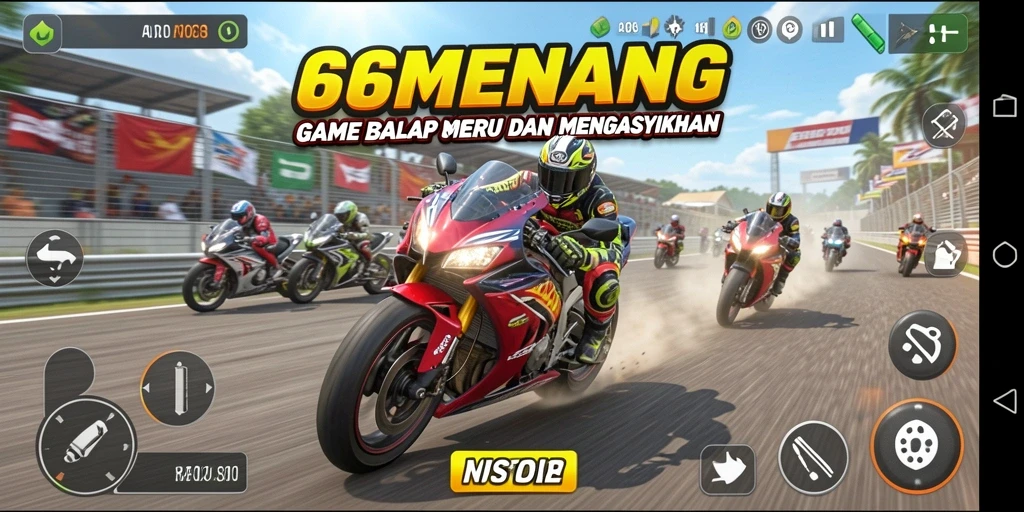 Screenshot gameplay 66MENANG dengan aksi balap motor yang mendebarkan.