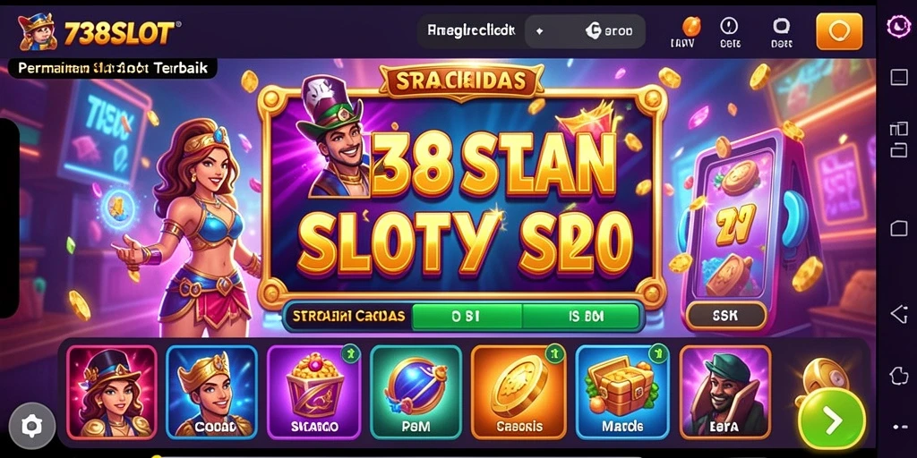 Tampilan gameplay 738SLOT yang menarik dan penuh warna.