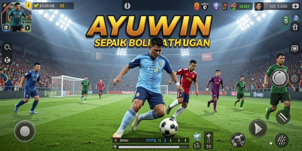 Tampilan gameplay AYUWIN yang mendebarkan di lapangan sepak bola.