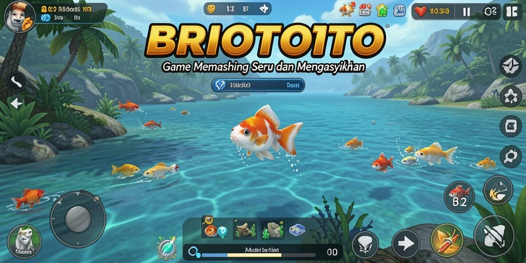 Tampilan gameplay BRIOTOTO yang menarik saat menangkap ikan.