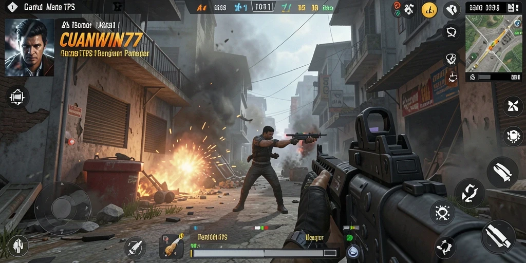 Screenshot gameplay CUANWIN77 yang mendebarkan dengan aksi TPS.