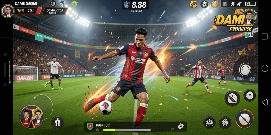 Screenshot gameplay DAM88 menampilkan pertandingan sepak bola yang mendebarkan.