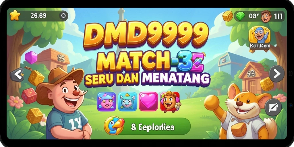 Tampilan gameplay seru dalam DMD999, permata berwarna-warni menciptakan pengalaman mencocokkan yang menyenangkan.