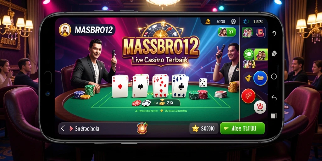 Screenshot gameplay utama dari MASBRO12 menampilkan dealer langsung dan interaksi pemain.