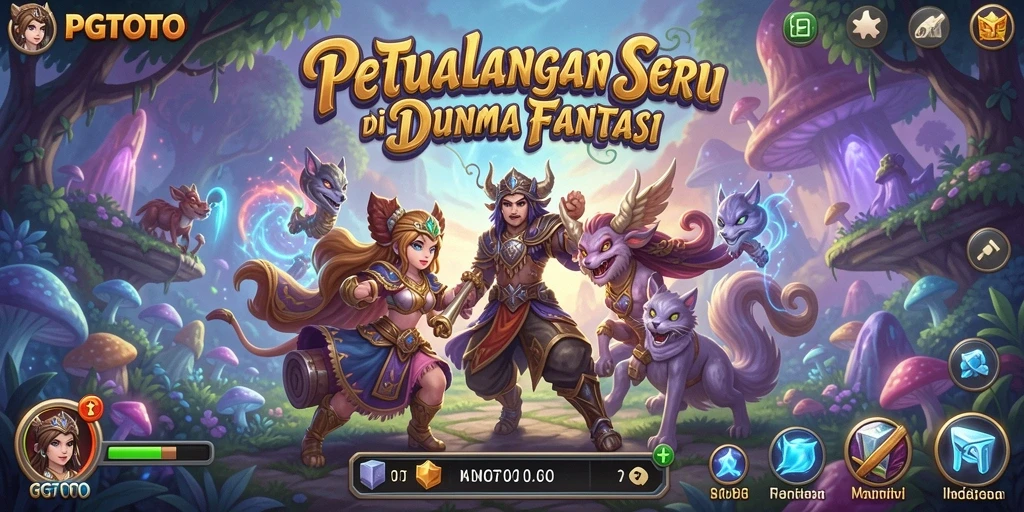 Screenshot PGTOTO menampilkan pemain menjelajahi hutan misterius dengan karakter unik.
