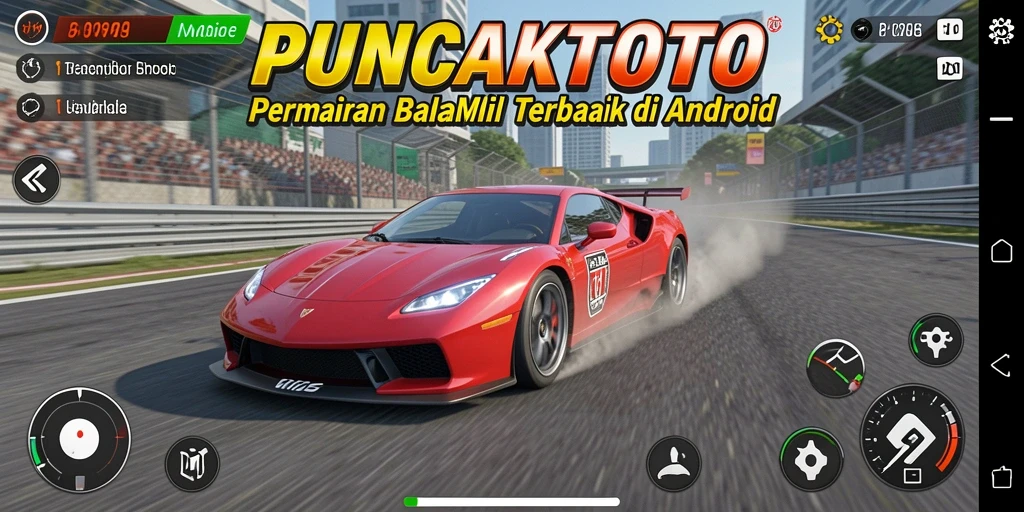 Tampilan gameplay PUNCAKTOTO yang mendebarkan dengan aksi balap mobil.