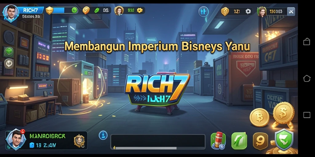 Screenshot utama RICH7 menampilkan gameplay manajemen bisnis yang seru.