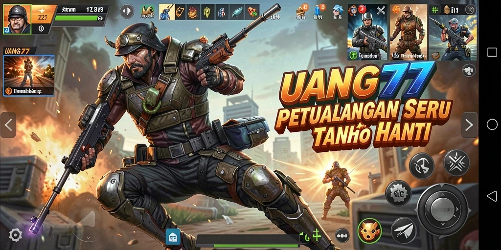 Screenshot UANG77 menampilkan aksi mendebarkan karakter dalam pertempuran.